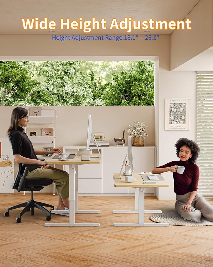 YIHAYO One-Piece Low Height Adjustable Desk Lifts 18.1-28.3 Inches Electric Standing Desk for Short People 48 x 24 Inches Computer Table with Splice Board for Home Office Natural