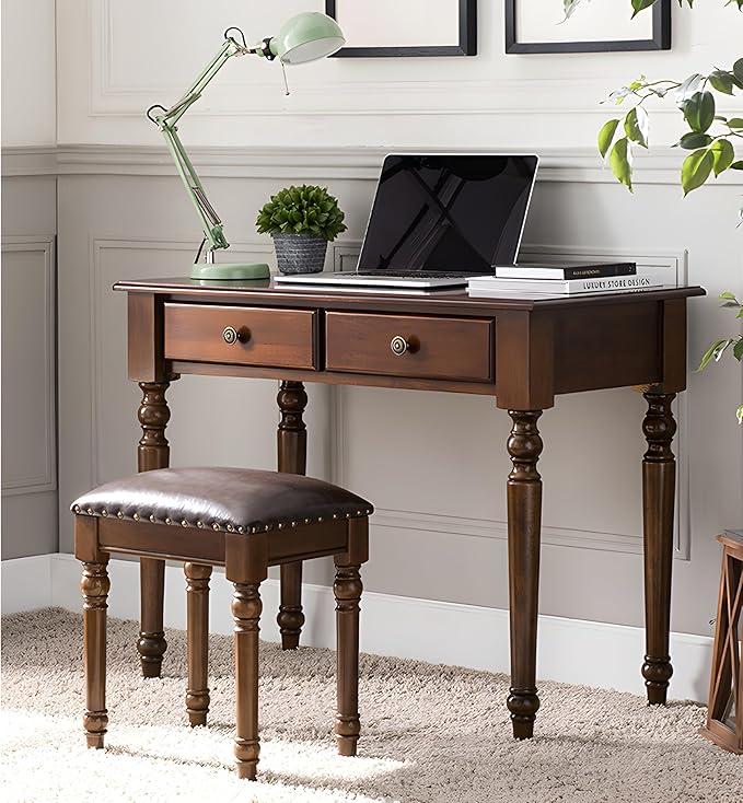 Mid Century Desk with 2 Storage Drawers Modern Writing Study Desk with Rubber Wood Legs32 inch Versatile Home Office Study Desk for Small Space Vanity Table for Bedroom