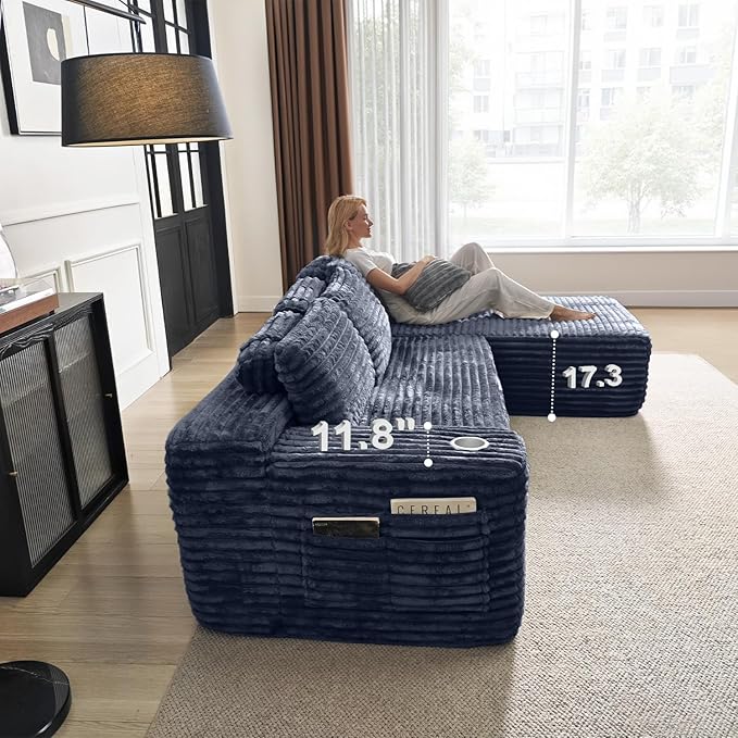 2026 New Cloud Sectional Couch with L-Shape Chaise Built-in Cup Holder &amp Storage Pocket Boneless Couch for Living Room Bedroom No Assembly Required (Dark Grey Right Facing Chaise)