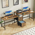 GYIIYUO 93'' 2 Person Desk with Charging Station Two Person Long Desk with 3 Fabric Drawers and Printer Shelf Double Computer Desk Writing Study Table Workstation for Home Office Rustic Brown