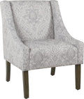 Homepop Home Decor | Upholstered Classic Swoop Arm Accent Chair | Accent Chairs for Living Room &amp Bedroom | Decorative Home Furniture Gray Damask