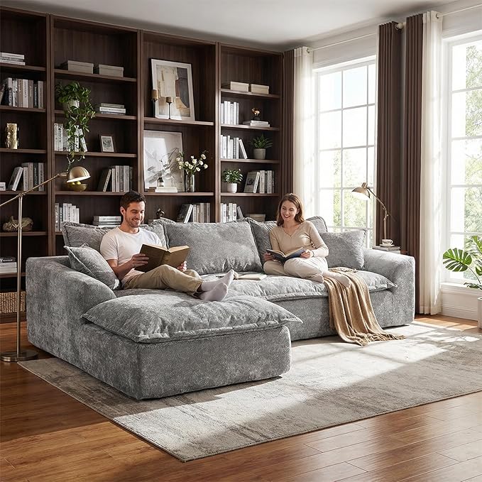 103”Modular Sectional SofaUpholstered Boneless Couch for Living Room BedroomModern Modular L-Shaped Chaise CouchCloud Sectional Sofa with Deep Seat (Light GrayLeft Facing Chaise)
