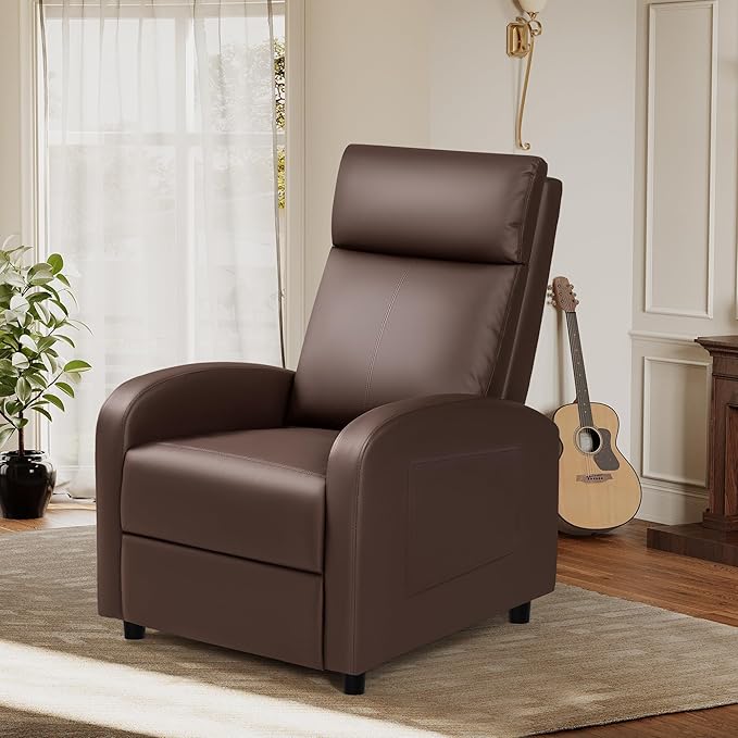 Rankok Recliner Chair Modern PU Leather Reclining Chair Ergonomic Adjustable Recliner for Living Room Home Theater Seating Single Sofa (Brown)