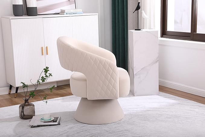 Swivel Accent Chair Armchair Round Barrel Chair in Fabric for Living Room Bedroom Beige