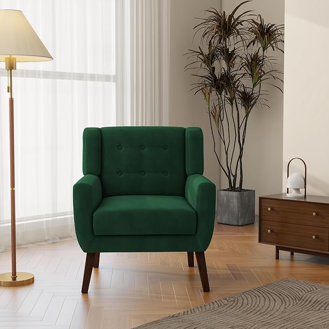 Accent Chair Modern Velvet Arm Chair for Living Room Bedroom Comfy High-Resilient Sponge Reading Chair for Small Spaces （Velvet Retro Green Set of 2
