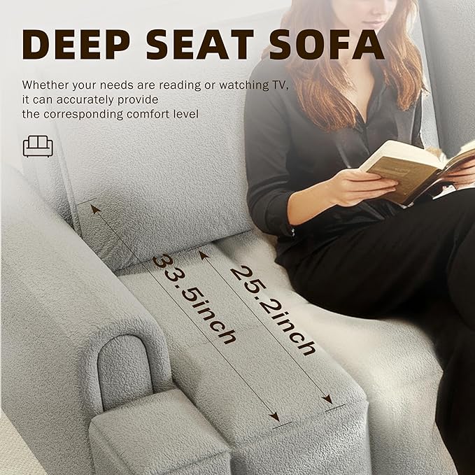 90.2 Futon Sofa Bed King 3-in-1 Teddy Convertible Sofa Upholstered Loveseat Couch with Pull Out Bed L Shape Couches Small Spaces Deep Seat Storage for Living Room Apartment Light Grey