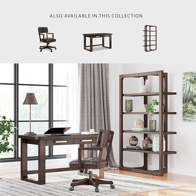 Signature Design by Ashley Breckington Contemporary 56 Home Office Computer Desk with 2 Drawers and Wire Management Dark Brown