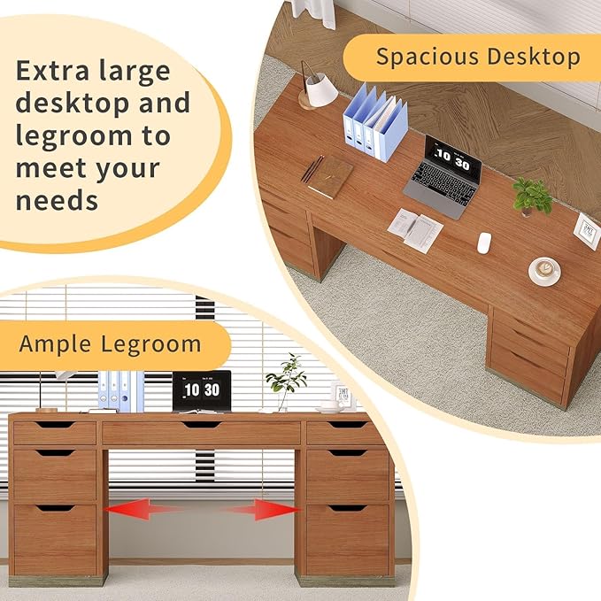 54 Inch Executive Desk with Drawers Computer Desk with 7 Drawers for Bedroom Office Desk with File Cabinet for Work Study Writing Small Spaces Brown