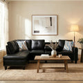 L-Shaped Sectional Couch with Cup Holders Leather Living Room Sofa with Lounge Chaise Modern 4 Seater Sofa Couch for Living Room Small Apartment &amp Office Black