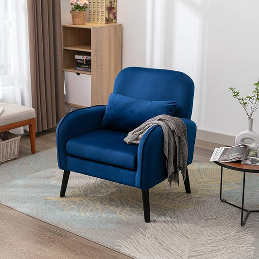 Mid Century Modern Accent ChairSingle Sofa Chair with Solid Wood Legs Comfy Fabric Upholstered Reading Armchair with A Soft Cushionfor Living Room BedroomApartmentOffice (Navy)