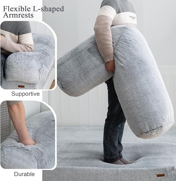 COMAX Folding Sofa Bed Queen Foldable Couch Bed Fold Out Futon Chair Sleeper for Adults Convertible Floor Mattress Sofa for Bedrooom Living Room Snow Light Grey
