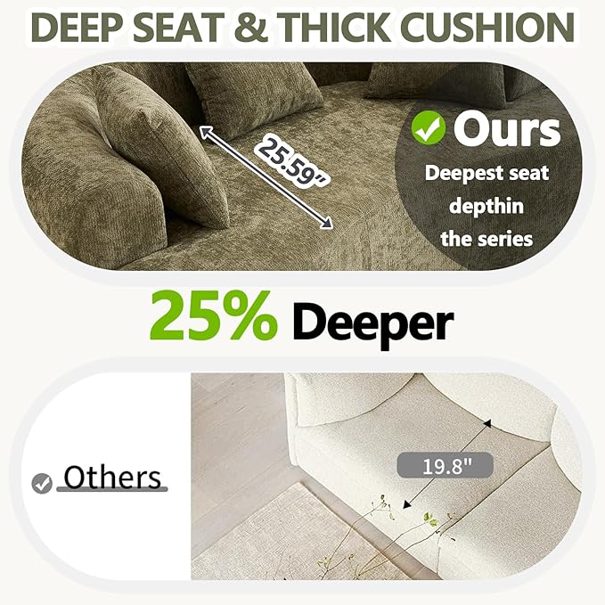 80 Curved Loveseat for Small Spaces Green Curved Couches for Living room Compression Sofa in a Box with 3 Pillows Small Couch for Bedroom with Wide Armrest &amp Memory Foam No Assembly Required