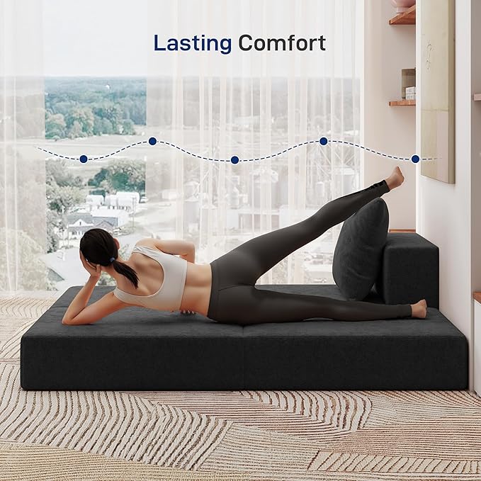 Living&ampGiving Cloud Sectional Couch for Living Room Modular Boneless Couch with 1 Ottoman Middle-seat Can Be Combined with Modular Sofa Customizable Layout for Any Space Black