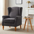 High Back Wingback Accent Chair Modern Upholstered Armchair Comfy Reading Chair with Solid Wood Legs for Living Room Bedroom Library Dark Grey