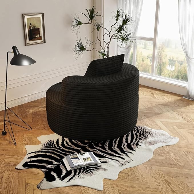 37.4 Oversized Chaise Lounge Boneless Round Chair Cloud Chair Indoor Upholstered Corduroy Deep Seat Sofa Accent Chair No Assembly Required for Living Room Bedroom Apartment