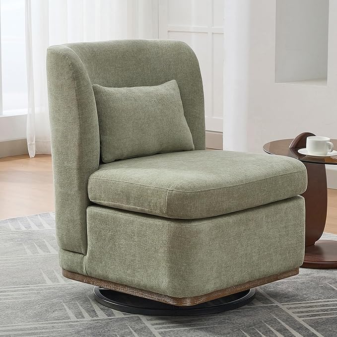 Swivel Accent Chair Mid Century Modern Square Swivel Barrel Chair 360 Degree Upholstered Living Room Accent ChairComfy Armless Barrel Chairs for Nursery Bedroom Chenille Pale Green