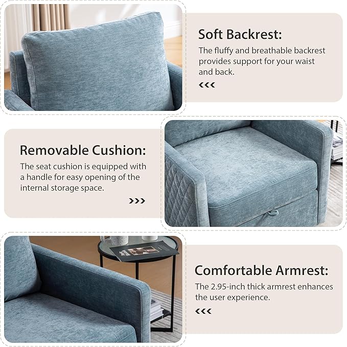 Chifee &amp Vingol 29.5 W Swivel Accent Chair Upholstered Swivel Chairs Mid Century Modern Chair for Living RoomBlue