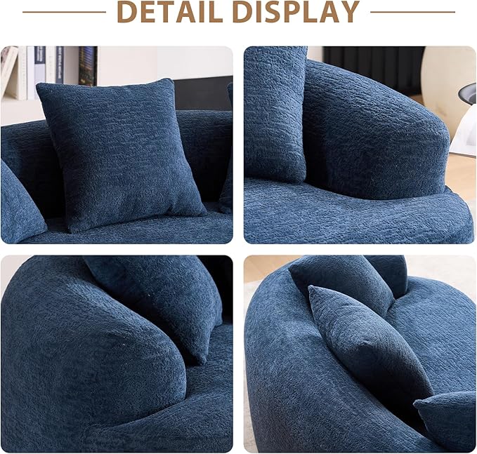65 Curved Loveseat for Small SpacesBoneless Loveseat SofaWood Grain Chenille Fabric No Installation Requirement Curved Sofa Couch for ApartmentLiving RoomOffice (Blue 65)