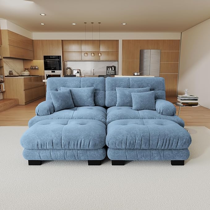 94.4 Oversized Modular Sectional Sofa Blue Large Sectional Couches for Living Room Chenille Fabric Sofa Set Cloud Love Seat Couches with 2 Ottomans Deep Seat Modern Sofas para Sala