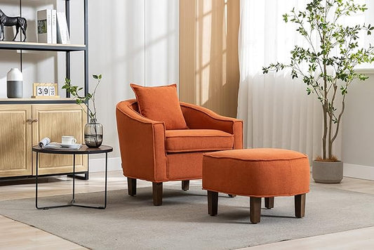 Accent Chair with Ottoman Mid Century Modern Barrel Chair Upholstered Club Tub Round Arms Chair for Living Room