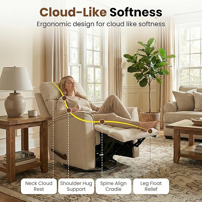 Swivel Rocker Recliner High Back Manual Glider Recliner Rocking &amp 360° Swivel Glider Rocking Recliner Chair for Small Spaces Living Room Bedroom Apartment RV Beige
