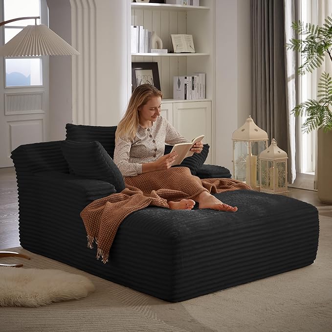 KEIKI 67 Oversized Chaise Lounge Chair Indoor Corduroy Cloud Sofa Couch with Deep Seat &amp Pillows Modern Sleeper Sofa Bed for Dorm Room Student Apartment Lounge No Assembly Required