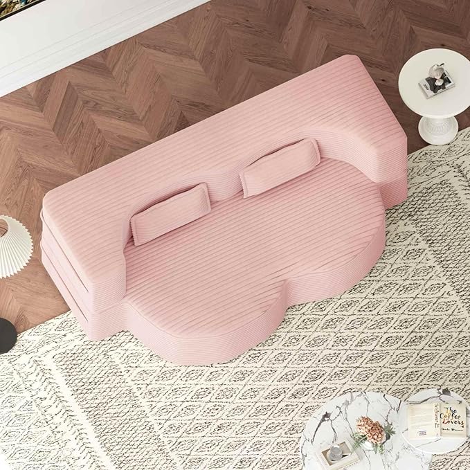 Modern 2-in-1 Convertible Sofa Bed 78 Full Size Corduroy Floor Sofa with 2 Pillows Folding Mattress Sleeper for Living Room &amp Guest Room No Assembly Required