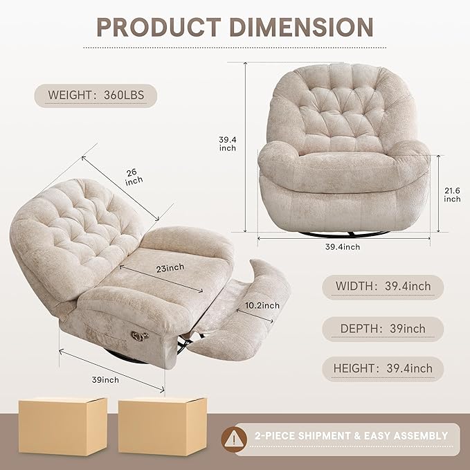 360° Swivel Rokcer Recliner for Adults Manual Rocking Chair for Living RoomBedroom (Chenille Beige)