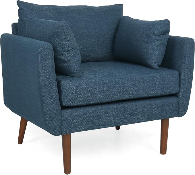 GDFStudio Club Chair Accent Armchair Accent Arm Reading Chair for Living Room Upholstered Armchair Lounge Chair with Comfy Cushion Wooden Leg for Bedroom Office Navy Blue