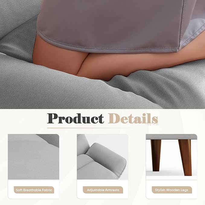 Homall Futon Sofa Bed Modern Loveseat Futon Couch with Adjustable Backrest and Armrests Sleeper Sofa Bed with Wood Frame for Living Room Office Apartment (Fabric French Grey)