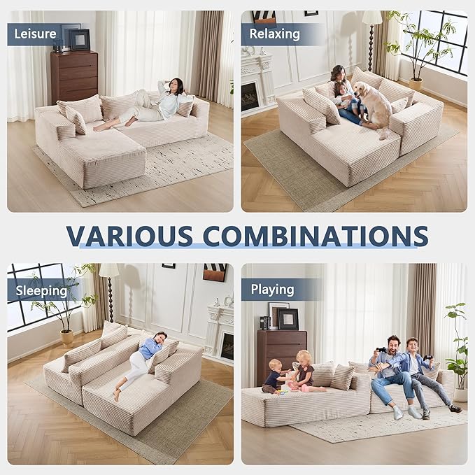 109 Modular Sectional Couch with L-Shape ChaiseBoneless Sofa for Living RoomModern Cloud Couch with Deep SeatNo Assembly RequiredLovesetWhite(Left Facing Chaise)