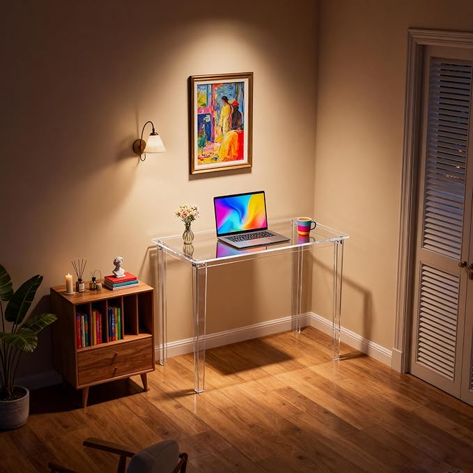 Acrylic Desk Clear Modern Writing Table for Home Office (Clear Nomal)