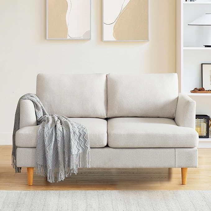Loveseat Sofa 56 Couches for Spaces Mid Century Love Seat Couches for Living Room Upholstered 2-Seater Couch for Bedroom Waiting Room Beige