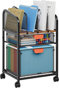 Marbrasse Rolling File Cart with Adjustable Dividers Mobile File Cabinet on Lockable Wheels Office Filing Cabinet Organizer Hanging File Folder Organizer for Home Office - Dark Brown