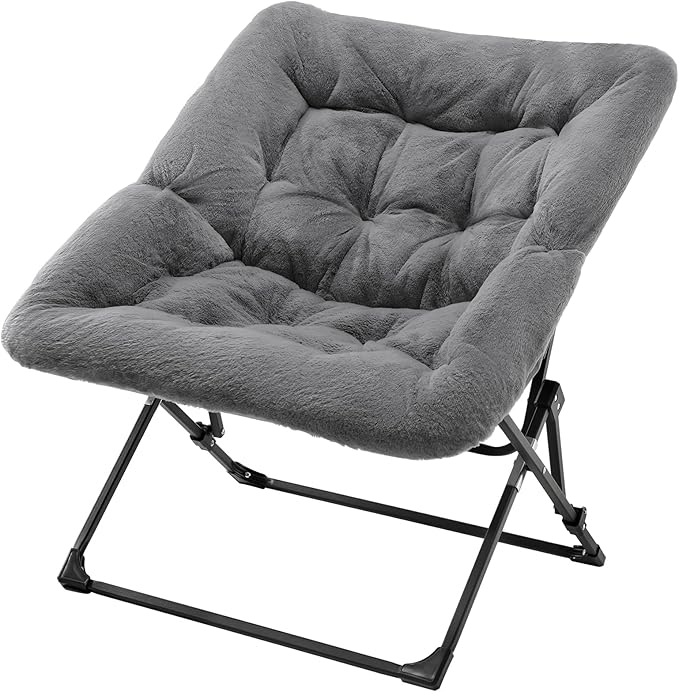 OAKHAM Comfy Chair for Adults Soft Faux Fur Folding Lounge for Bedroom Living Room Dorm Rooms Flexible Reading Chair for Teens Kids X-Large Foldable (Faux Fur-Charcoal Gray)
