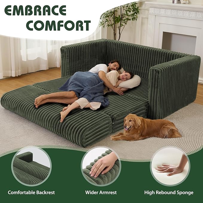 HABUTWAY Folding Sofa Bed 2 in 1 Convertible Sleeper Chair with Armrest Portable Fold Out Chair Bed Comfy Floor Couch Multi-Functional Lazy Sofa for Living Room Bedroom Dorm Home Office Green