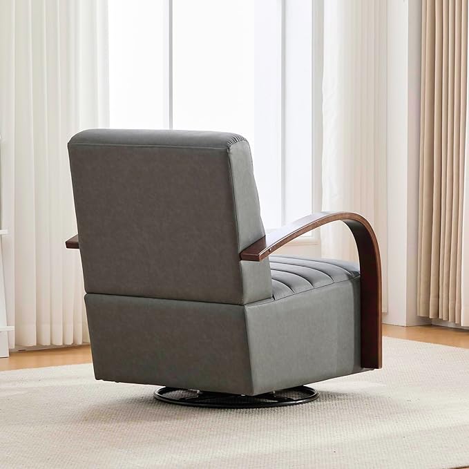 30.3 W Swivel Modern Boucle Upholstered Accent Chair with Solid Wood Armrests Comfy Lounge Reading Chair Side Armchair for Hotel Bedroom Living Room Office Nursery Room (Gray+PU)