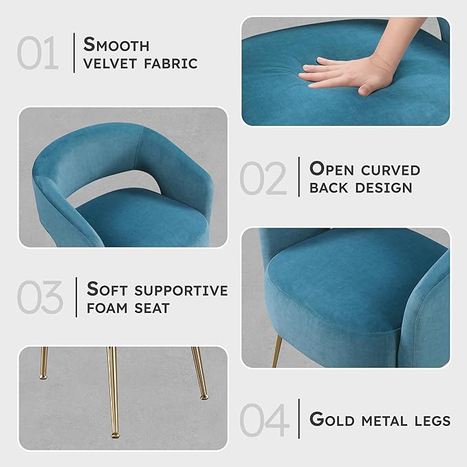 Lexicon Mid-Century Modern Velvet Accent Chair with Open Back Gold Metal Legs Upholstered Curved Barrel Armchair for Living Room/Bedroom/Office Easy Assembly Dark Teal