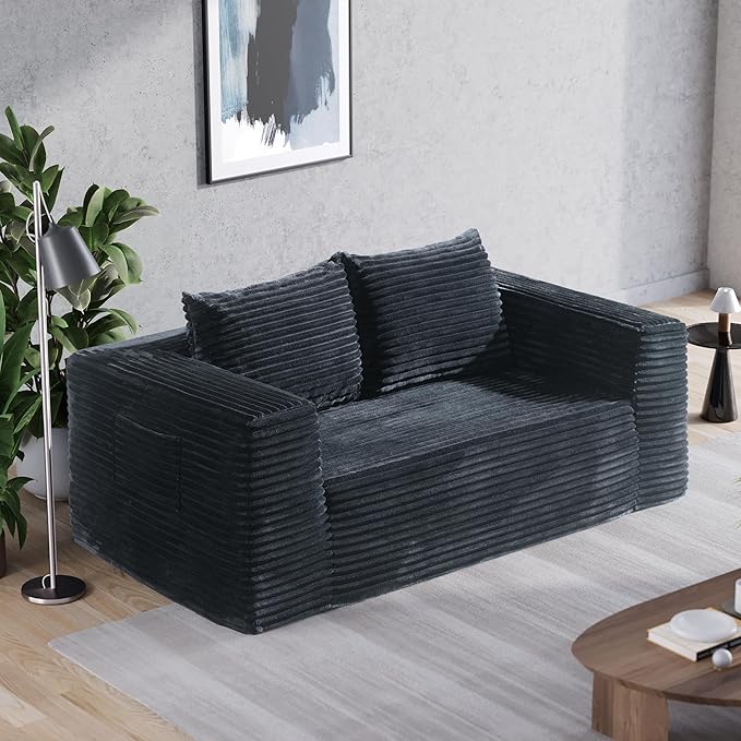 TeQsli Loveseat Sofa 71 Foam Sofa in a Box Plush Corduroy Deep Seat Couch No Assembly Needed Modern Sofa for Compact Living Rooms Apartments and Offices