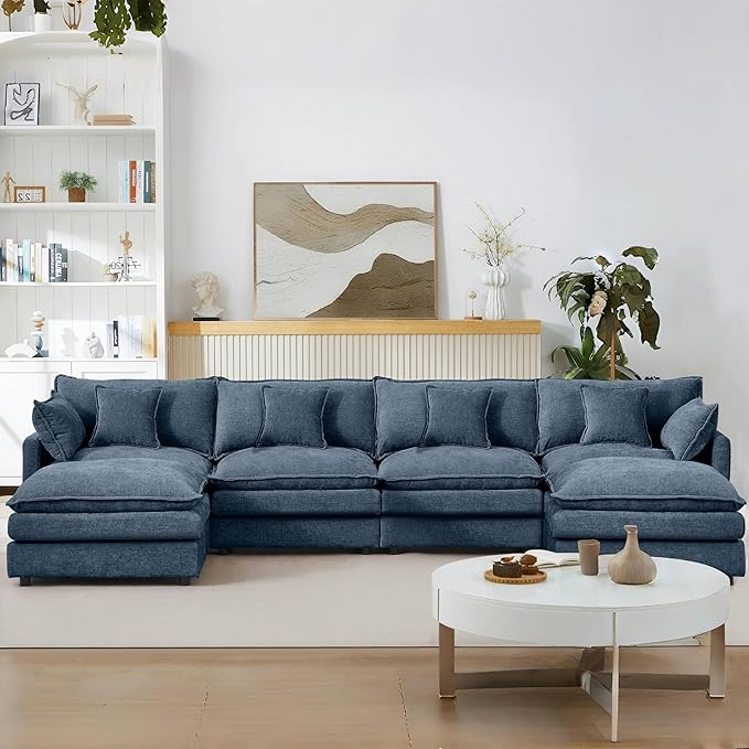 Eafurn 130.71 Oversized Reversible Modular Sectional Sofa Couch with 2 Ottomans - Deep Seat Chenille Modern U Shaped Sofa with Thickness Cushions and Pillows for Living Room Bedroom