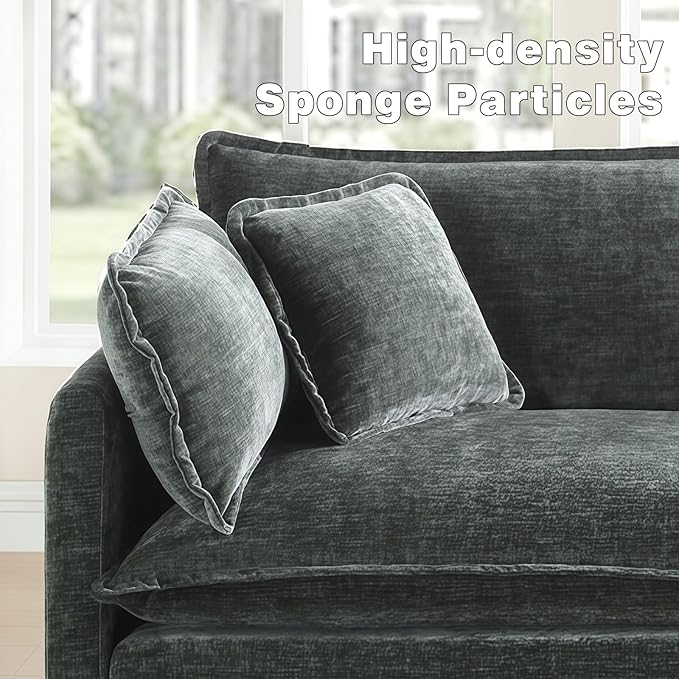 76.7” Modular Sectional Sofa U-Shaped Convertible Couches 2 Seater Chenille Deep Seat Cloud Couch with Pillows and 2 Ottomans for Living Room Apartment Office(Dark Grey)