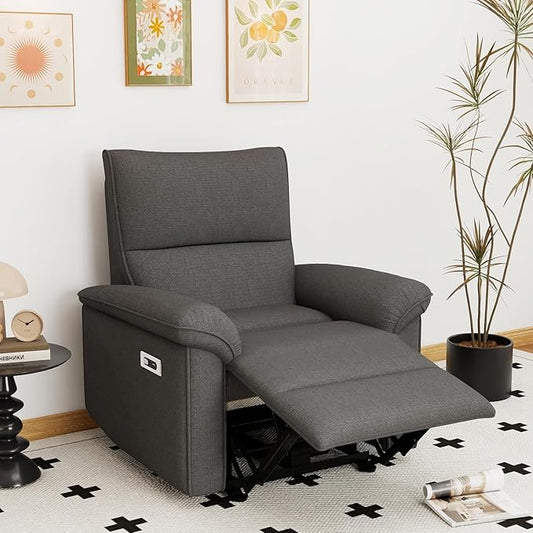 KEIKI Wall Hugger Recliner Chair Zero Wall Electric Recliner Chairs with USB Port Electric Recliner for Living Room Fabric Reclining Armchair for Small Space Dark Gray