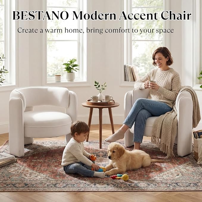 Modern Accent Chair Velvet Upholstered Lounger Chair with Barrel Back Solid Wood Legs Mid Century Comfy Accent Armchair Cozy Side Chair for Living Room Bedroom Beige