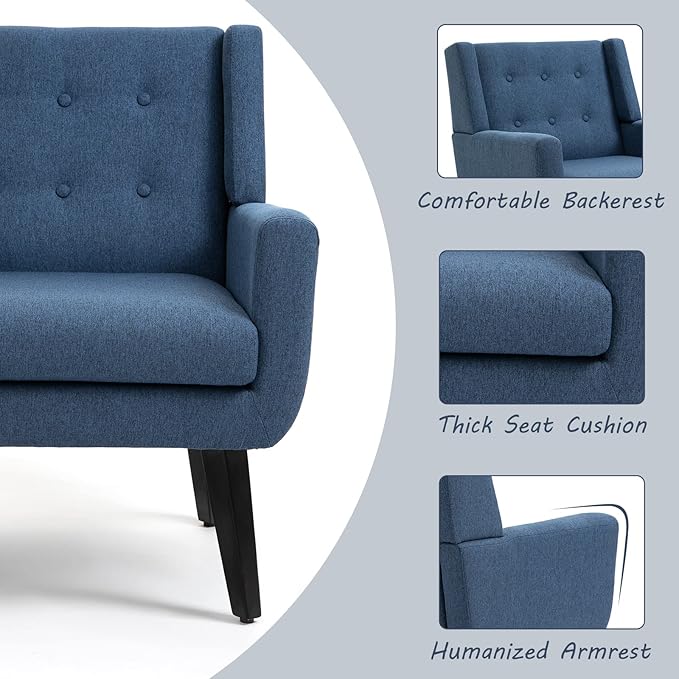 AVAWING Set of 2 Morden Accent Chair Mid-Century Modern Upholstered Sofa Chair with Rubber Wood Legs Comfy Linen Fabric Armchair for Living Room Bedroom Office (Blue)
