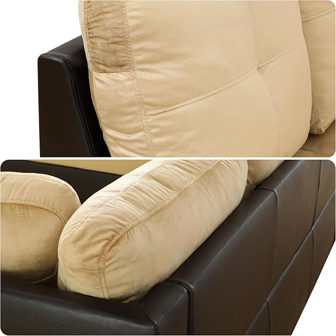103.5 Inch Modern L-Shaped Couch Flannel Sectional Sofa with Chaise Lounge 4-Seater Couch with Accent Pillows for Living Room Apartment Beige and Brown