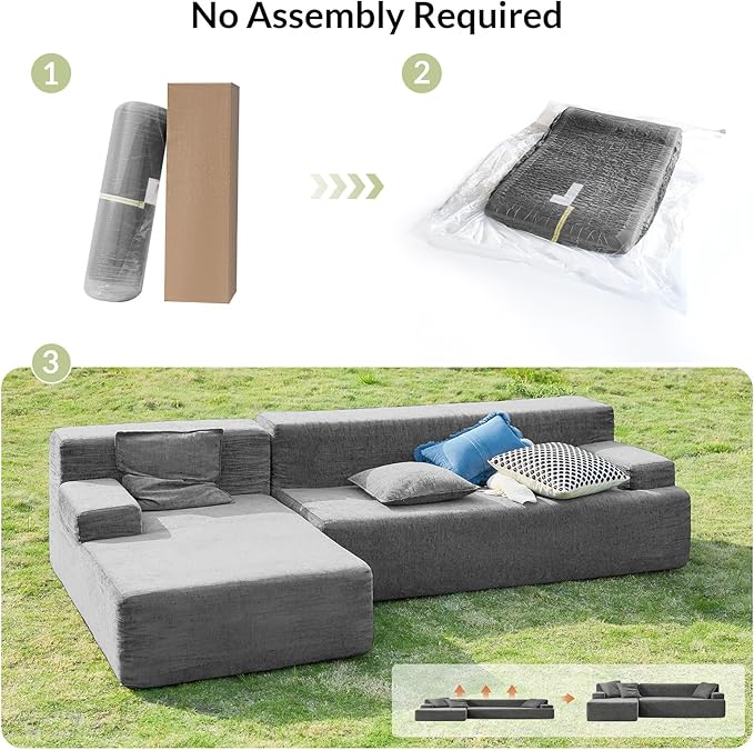 EcoHarbor Living 111 2-Piece Sectional Couch with L-Shape Chaise Modular Cloud Sofa with Deep Seat No Assembly Required Oversized Modern Upholstered Couches for Living Room Apartment Lounge Grey