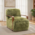 Comfortable Faux Fur Reading ChairModern Luxury Accent Chair Side Chairs with Curved Wooden Armrests for ApartmentLiving RoomOfficeStudyGreen