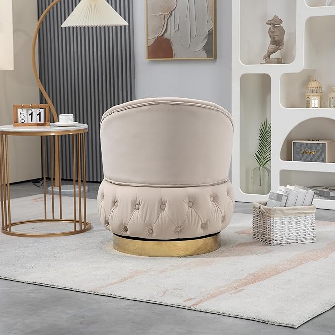 Swivel Barrel ChairVelvet Swivel Accent Chairs Modern Round Storage Small Chairs 360 Degree Upholstered Swivel Boucle Chair for Living Room Bedroom（Beige）