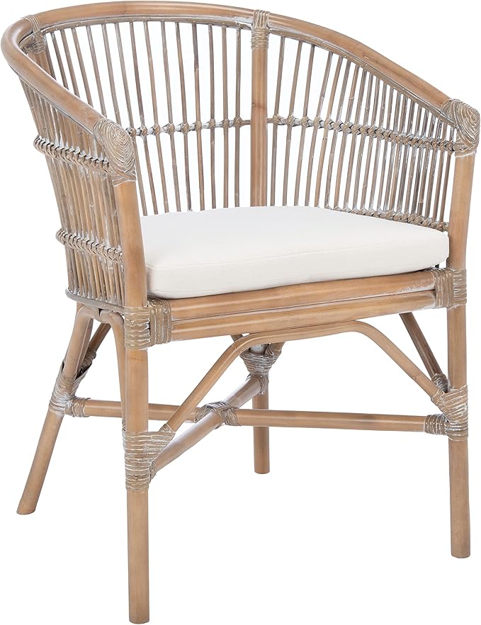 Safavieh Home Collection Olivia Grey Rattan Cushion Accent Chair White Washed/White