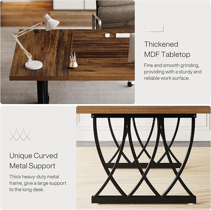 Tribesigns 70.86-Inch Executive Desk Large Home Office Desk Computer Desk with Thick Metal Frame Rectangle Study Writing Table Workstation for Home Office (Retro Brown &amp Black)